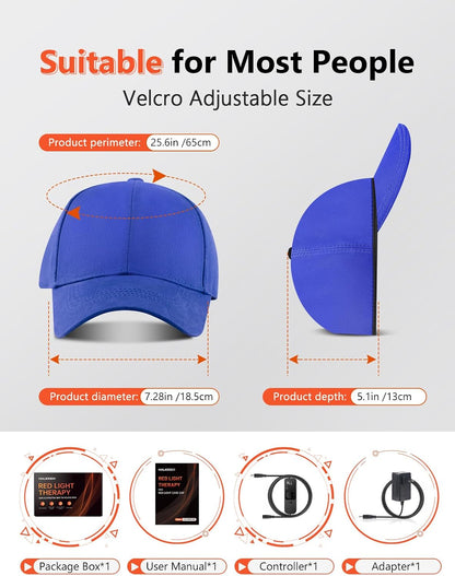 Red Light Hair Growth Cap, Red Light Therapy for Head, Red Infrared Light Therapy 660Nm & 850Nm & 940Nm Wavelength with Timer & Controller, Color: Blue