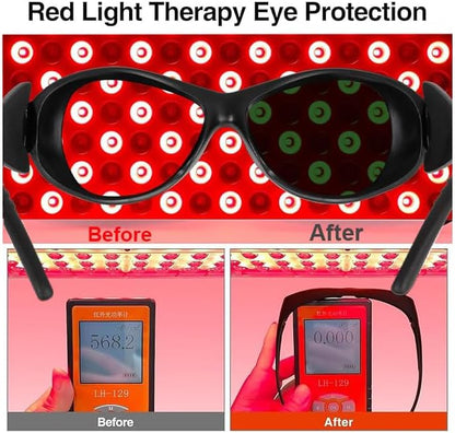Red Light Therapy Glasses, Eye Protection Goggles for 660Nm 850Nm NIR, OD3+