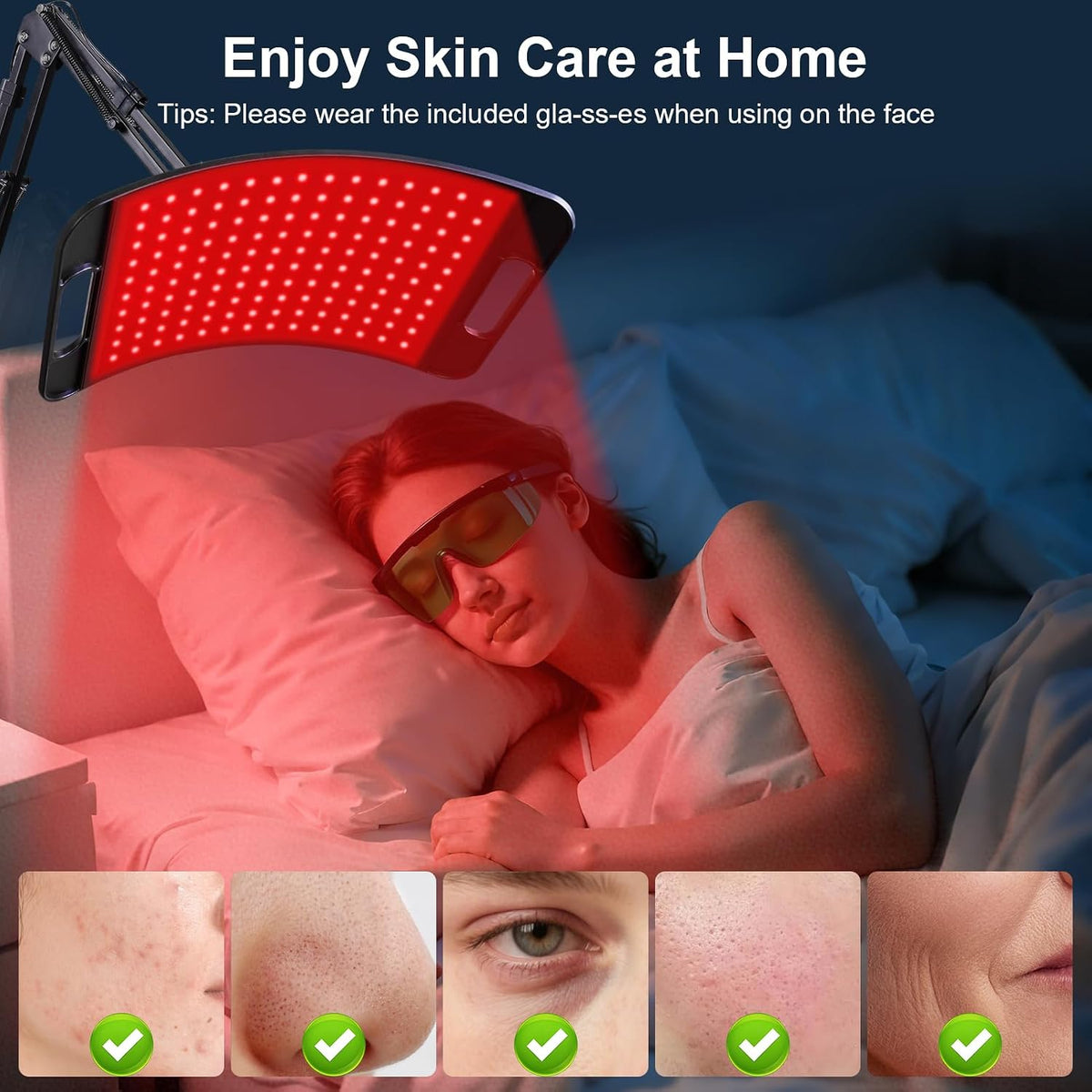 Red Light Therapy for Body and Face, Red Light Panel with 660Nm & 850Nm Leds, Infrared Light Therapy Lamp with Adjustable Stand, Red Light-Therapy at Home with Eyes Protection Goggles
